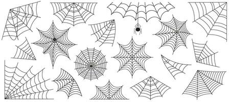 Spider web black color big set vector