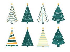 Vector set of Christmas trees in a simple form. New Year and traditional symbol of the Christmas tree. Winter vacation. Collection of icons. Vector illustration