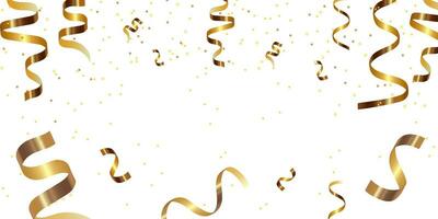 Golden ribbons and confetti background vector