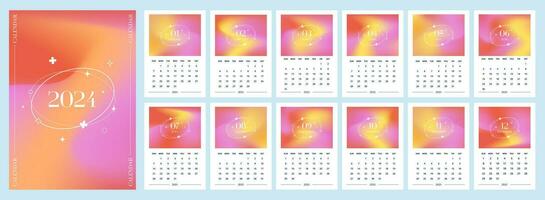 Calendar 2024 year vertical pages monthly of Vivid Gradient liquid waves vector