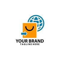 shopping bag smile online logo design vector