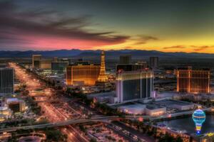 Las Vegas sunset city view. Generate Ai photo