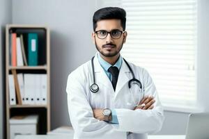 Handsome indian doctor. Generate Ai photo