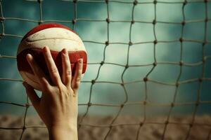 Hand with volleyball over the net. Generate Ai photo
