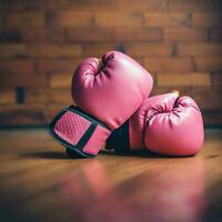 pink boxing gloves, symbol of the fight against breast cancer. the power of women. AI generated photo