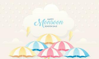 Cute Pastel Color Scheme and Paper Cut Style Happy Monsoon Season Sale Banner Background vector