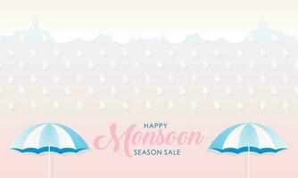 Cute Pastel Color Scheme and Paper Cut Style Happy Monsoon Season Sale Banner Background vector