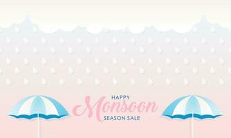 Cute Pastel Color Scheme and Paper Cut Style Happy Monsoon Season Sale Banner Background vector