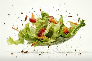 Delectable Caesar salad falling. Generate Ai photo