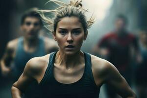 High-performance Cinematic running people. Generate Ai photo