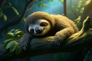 Languid Sloth sleeping. Generate Ai photo