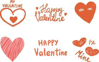 Valentine lettering and elements set in pink isolated on white background vector