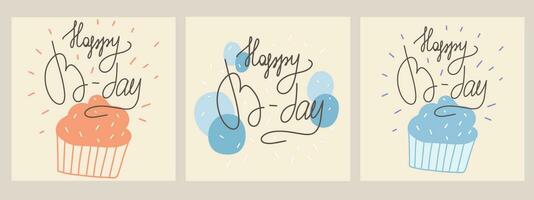 Happy birthday greeting cards set vector simple illustration