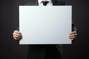 Serious Business man blank board. Generate AI photo