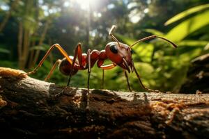 Small Strong ant on tree. Generate Ai photo