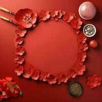 Ornate Chinese new year red background. Generate Ai photo