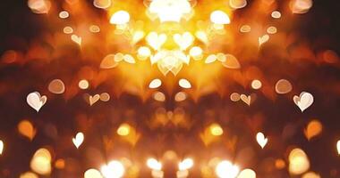 brilhando coração com bokeh efeito em Preto fundo. romântico abstrato movimento fundo. video