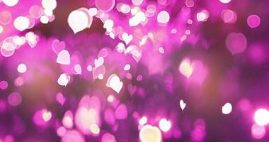 rosa colore amore cuore raggiante con bokeh effetto su nero sfondo. romantico astratto movimento sfondo. video