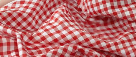 AI Generative red and white checkered fabric photo