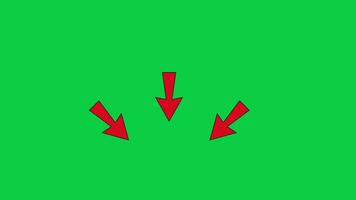 Red arrow symbol is pointing object , direction, marking motion graphic loop animation isolated on green screen background video