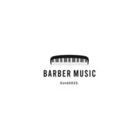 Barbero música, peine combinar con piano logo diseño en aislado antecedentes vector