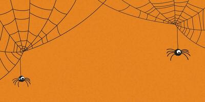Funny spiders with spider web doodle line childish style vector illustration have blank space. Happy Halloween greeting card template.