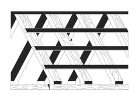 Wooden roof frame black and white 2D line cartoon object. Residential roofing unfinished structure isolated vector outline item. Reconstruction. Construction site monochromatic flat spot illustration