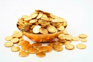 Golden coins and ingots for Asian New Year prosperity isolated on a white background photo