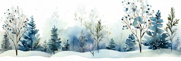 Winter holiday wreaths watercolor illustrations in snowfall background with empty space for text photo