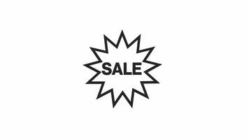 Super sale starburst shape bw outline 2D promotional animation. Sales boom monochrome linear cartoon 4K video, special offer. Explosion animated marketing sticker isolated on white background video