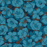 Hand drawn seamless floral pattern. Endless background with blue flowers for textile, fabric. vector