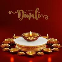 3d representación para diwali festival Día de la Independencia, deepavali o dipavali el festival de luces India con oro diya estampado en color antecedentes. foto