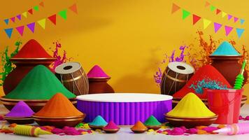 3d rendering illustration for podium holi festival of colors  colorful gulaal powder colorgulal shooter gun, indian festival photo