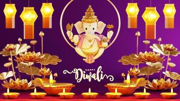 3d representación para diwali festival Día de la Independencia, deepavali o dipavali el festival de luces India con oro diya estampado en color antecedentes. foto