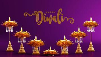 3D rendering for diwali festival Diwali, Deepavali or Dipavali the festival of lights india with gold diya patterned on color Background. photo