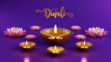 3D rendering for diwali festival Diwali, Deepavali or Dipavali the festival of lights india with gold diya patterned on color Background. photo