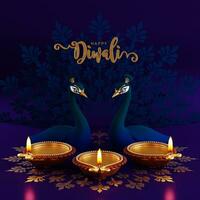 3D rendering for diwali festival Diwali, Deepavali or Dipavali the festival of lights india with gold diya patterned on color Background. photo