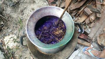 Dyeing wood chips or sawdust by boiling reed dye photo