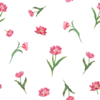 Watercolor seamless pattern of pink tulips. Spring flower illustration for print, textile design, wrapping paper, scrapbooking, postcards png