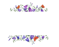 aguarela quadro, Armação do flores silvestres e borboleta. ilustração do campânula, aveia para cartão postal projeto, diferente convite modelo, casamento, aniversário, mãe dia cartões png