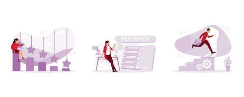 Increase in rating or ranking. User experience and customer satisfaction. The concept for success. KPI concept. Set Trend Modern vector flat illustration