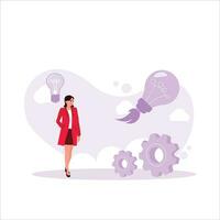 A young entrepreneur trying to increase her productivity is like a light bulb rocket ready to fly. Productivity Boosting concept. Trend Modern vector flat illustration