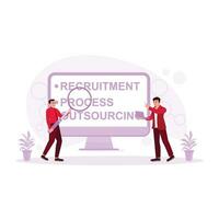 Recruitment of company workers via the Internet. Outsourcing Concept. Trend Modern vector flat illustration