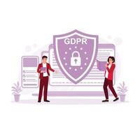 Company IT experts protect data information via the Internet. General Privacy concept. Trend Modern vector flat illustration