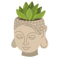 Buddha Head Ceramic Flower Pot. Home decor for interior. Meditation Item. Hand draw vector illustration.