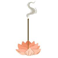 incienso palos para aromaterapia con un agradable oler en un especial soporte en el forma de un loto flor. meditación artículo. mano dibujar vector ilustración.