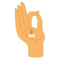 Candle Buddhism. Meditation Item. Candle in the shape of a hand. Vector Illustration
