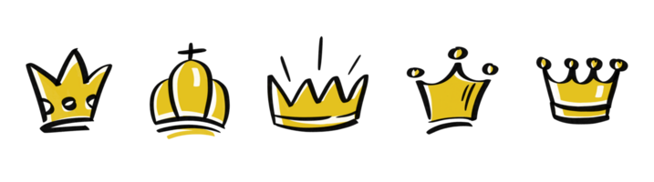 Hand Drawn Crowns Icons. Crown Drawing With Brush, Illustration Png Set