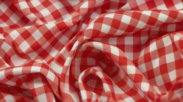 AI Generative red and white checkered fabric photo