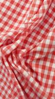 AI Generative red and white checkered fabric photo